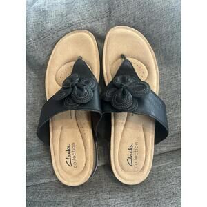 Clarks Collection Brynn Flip Flop Sandals Womens Size 10 Black Leather